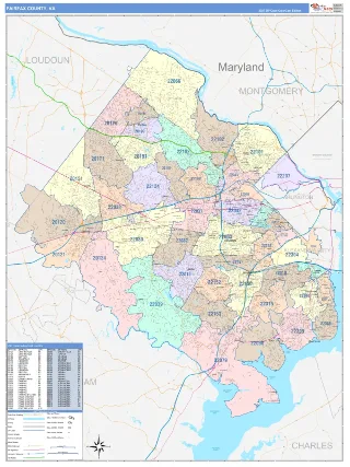 Fairfax County, VA ColorCast style ZIP Code wall map