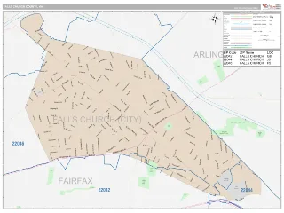 Falls Church County, VA Classic style ZIP Code wall map