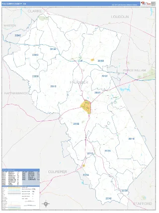Fauquier County, VA Business Reference style ZIP Code wall map