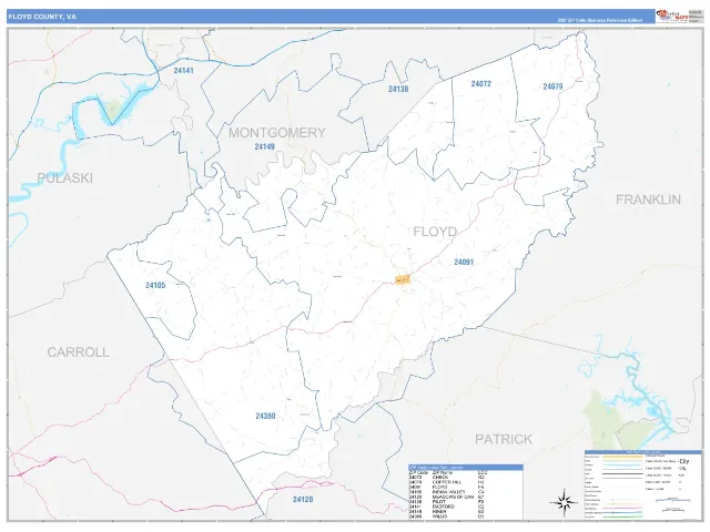 Floyd County, VA ZIP Code Wall Map, Business Reference style