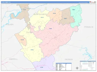 Floyd County, VA ColorCast style ZIP Code wall map