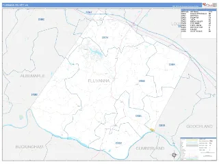 Fluvanna County, VA Business Reference style ZIP Code wall map