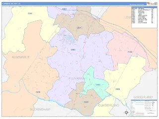 Fluvanna County, VA ColorCast style ZIP Code wall map