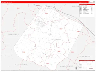Fluvanna County, VA RedLine style ZIP Code wall map