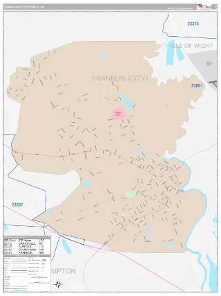 Franklin City County, VA Classic style ZIP Code wall map