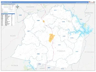 Franklin County, VA Business Reference style ZIP Code wall map