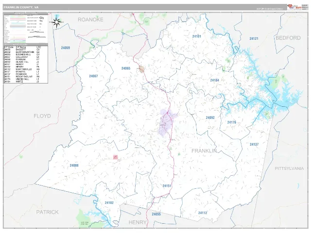 Franklin County, VA ZIP Code Wall Map, Classic style