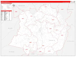 Franklin County, VA RedLine style ZIP Code wall map