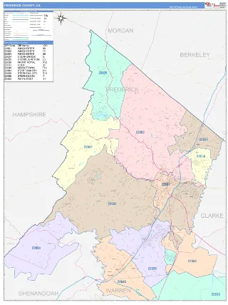 Frederick County, VA ColorCast style ZIP Code wall map