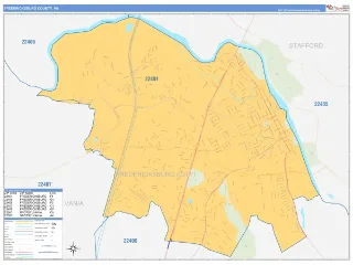 Fredericksburg County, VA Business Reference style ZIP Code wall map