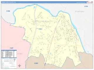 Fredericksburg County, VA ColorCast style ZIP Code wall map