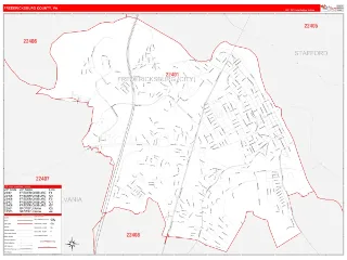 Fredericksburg County, VA RedLine style ZIP Code wall map