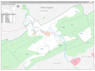 Giles County, VA Classic style ZIP Code wall map