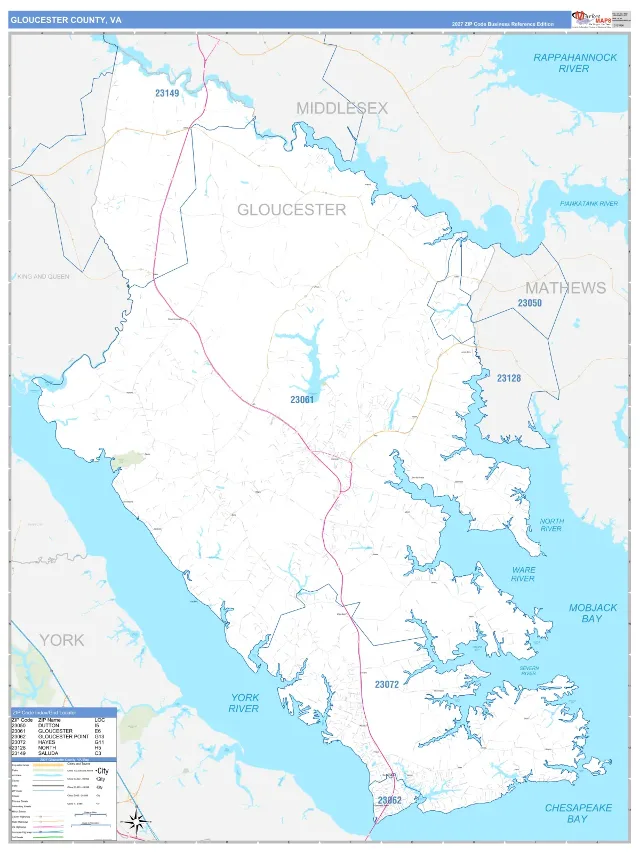 Gloucester County, VA ZIP Code Wall Map, Business Reference style