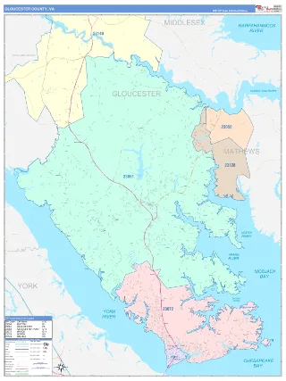 Gloucester County, VA ColorCast style ZIP Code wall map