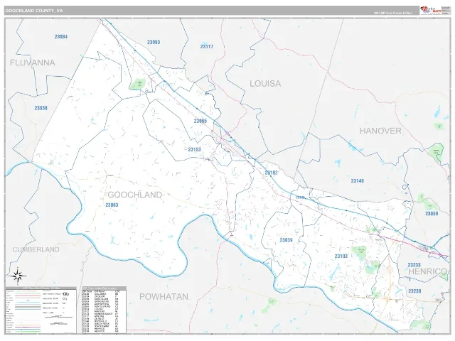 Goochland County, VA ZIP Code Wall Map, Classic style