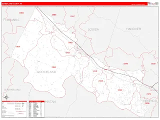 Goochland County, VA RedLine style ZIP Code wall map