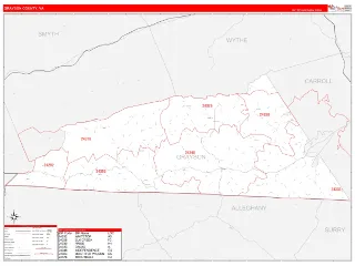 Grayson County, VA RedLine style ZIP Code wall map