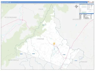 Greene County, VA Business Reference style ZIP Code wall map