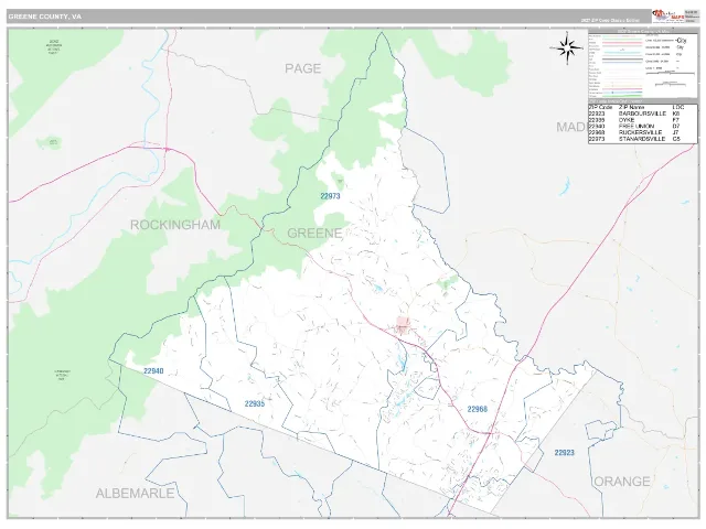 Greene County, VA ZIP Code Wall Map, Classic style