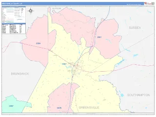 Greensville County, VA ColorCast style ZIP Code wall map