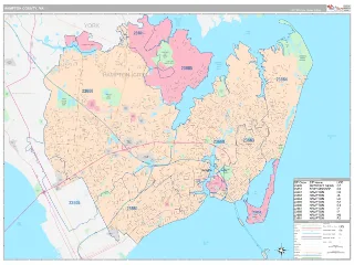 Hampton County, VA Classic style ZIP Code wall map