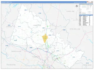 Hanover County, VA Business Reference style ZIP Code wall map
