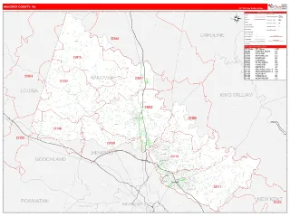 Hanover County, VA RedLine style ZIP Code wall map