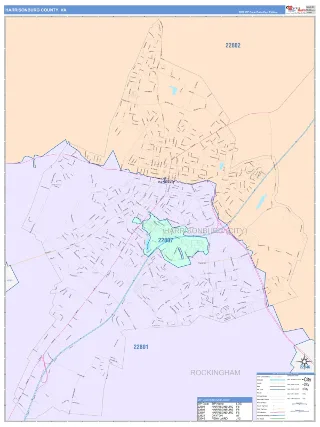Harrisonburg County, VA ColorCast style ZIP Code wall map