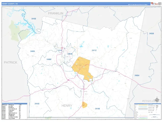 Henry County, VA ZIP Code Wall Map, Business Reference style