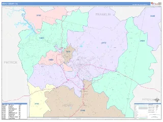 Henry County, VA ColorCast style ZIP Code wall map