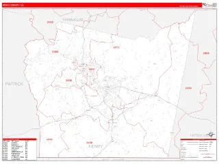Henry County, VA RedLine style ZIP Code wall map