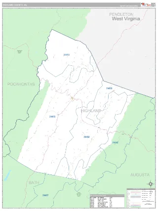 Highland County, VA Classic style ZIP Code wall map