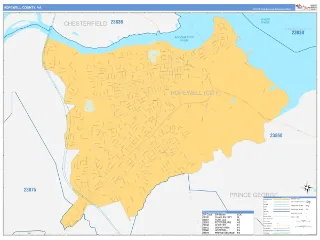 Hopewell County, VA Business Reference style ZIP Code wall map