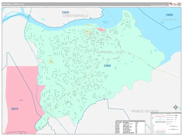 Hopewell County, VA ZIP Code Wall Map, Classic style