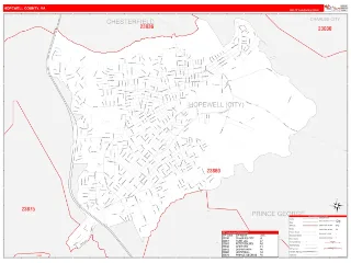 Hopewell County, VA RedLine style ZIP Code wall map