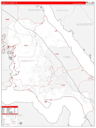 James City County, VA RedLine style ZIP Code wall map
