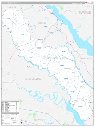 King and Queen County, VA Classic style ZIP Code wall map