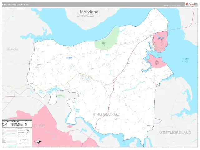 King George County, VA ZIP Code Wall Map, Classic style