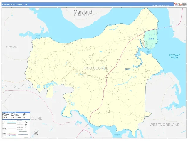 King George County, VA ZIP Code Wall Map, ColorCast style
