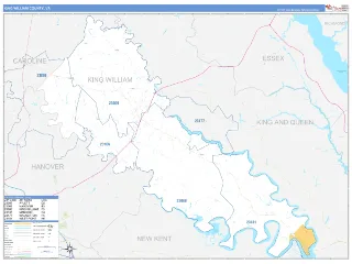 King William County, VA Business Reference style ZIP Code wall map