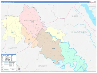 King William County, VA ColorCast style ZIP Code wall map