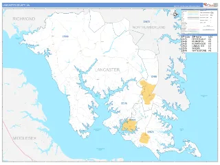 Lancaster County, VA Business Reference style ZIP Code wall map