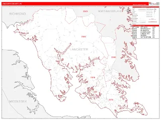 Lancaster County, VA RedLine style ZIP Code wall map