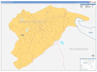 Lexington County, VA Business Reference style ZIP Code wall map
