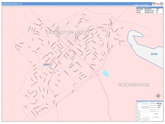 Lexington County, VA ZIP Code Wall Map, ColorCast style