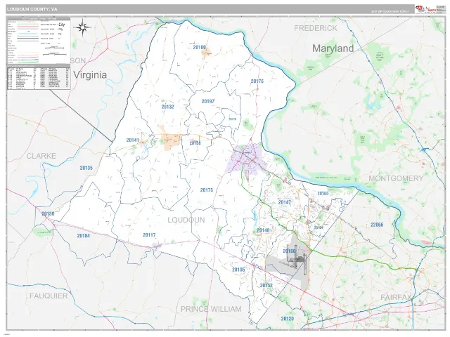 Loudoun County, VA ZIP Code Wall Map, Classic style