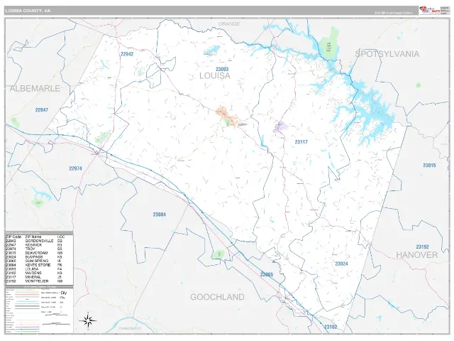 Louisa County, VA ZIP Code Wall Map, Classic style