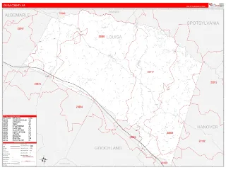Louisa County, VA RedLine style ZIP Code wall map