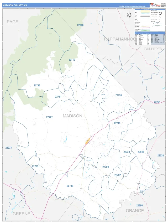Madison County, VA ZIP Code Wall Map, Business Reference style